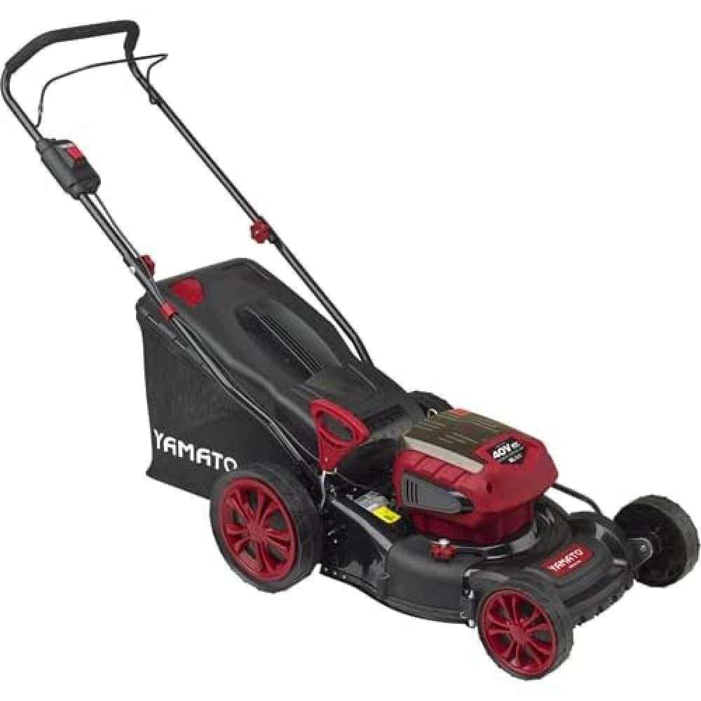 YAMATO RASAERBA A BATTERIA - LITIO CGLM 40 BL per prati fino a 500 m². Cesto raccoglierba: 50 L. Peso: 15 kg