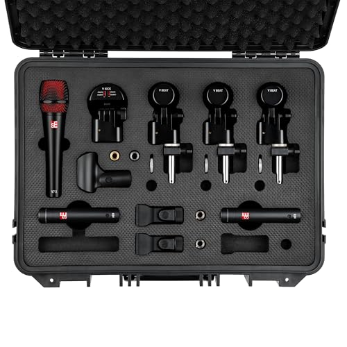 SE ELECTRONICS V Pack Arena Black Drum Mic Kit for Toms, Snares & Bass Drums - Includes 1 V Kick, 3 V Beats, 3 V Clamps, 1 V7 X Instrument Microphone, 2 sE8 Condensers & More