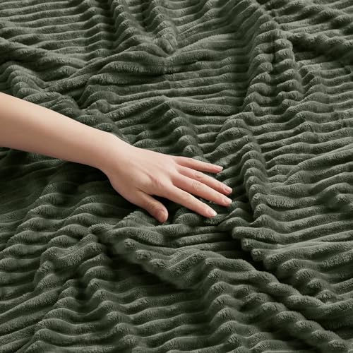 Image of Nestl Green Blanket Queen Size for Bed - Cozy Warm Fuzzy Blankets for Women, Plush Large Fleece Throws for Girls - Olive Green, 90 x 90 Inches