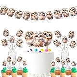 Baby Owl Party Decor Set - Whimsical Woodland Kit for Birthdays & Baby Showers, Includes Banners, Centerpieces, Cupcake Toppers