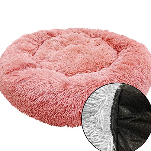 ping bu Deluxe Antistress Hundebett Sofa Waschbar Rundes Plüsch Hundekissen in Doughnut-Form, Orthopädisches Kissen Flauschig für Große und Extra Große Hunde (50cm,Pulver)