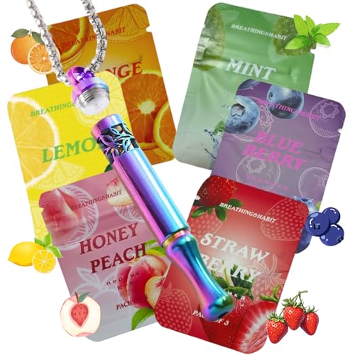 7 Pcs Breathing Necklace Flavoured Filters Portable Breathing Necklace with Resistance Stress Anxiety Relief for Meditation & Travel (Multicolour)