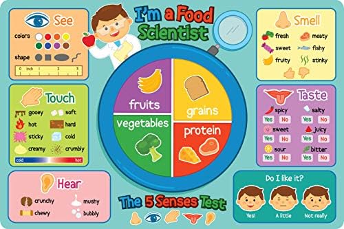 Klean Kids Food Scientist Disposable Placemats for Toddlers and Baby (40 Pack) - Fun Life Skills Educational Mat - Disposable Table Mats for Nonverbal Students and Children