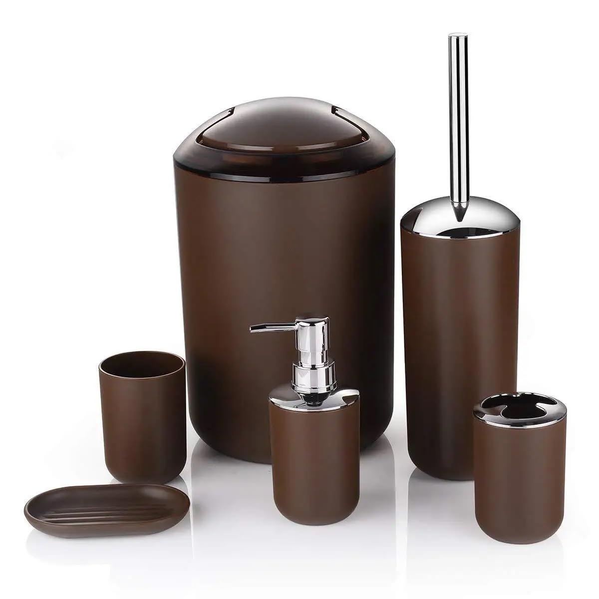 Badezimmer Zubehör Set Badezimmerzubehör-Sets aus Kunststoff, Toilettenbürste, Seifenschale, Zahnpastaspender, Schwingdeckel, Mülleimer, waschbar, for Badzubehör(Blue)