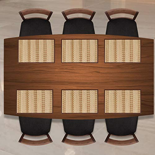 Image of HOKIPO Bamboo Table Mats for Dining Table, Set of 6 Wooden Placemats, 45x30 cm, Beige (AR2817)