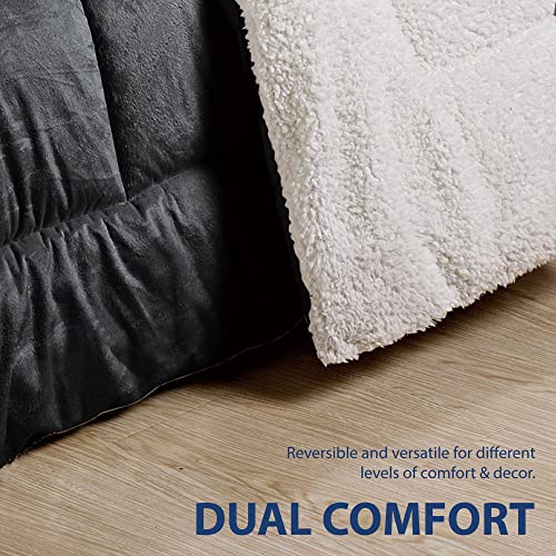 Cathay Home King Comforter Set: Ultra Soft And Plush Reversible Micromink And Sherpa 3-Piece Bedding Set, Black, King (102" X 90") #TOP2