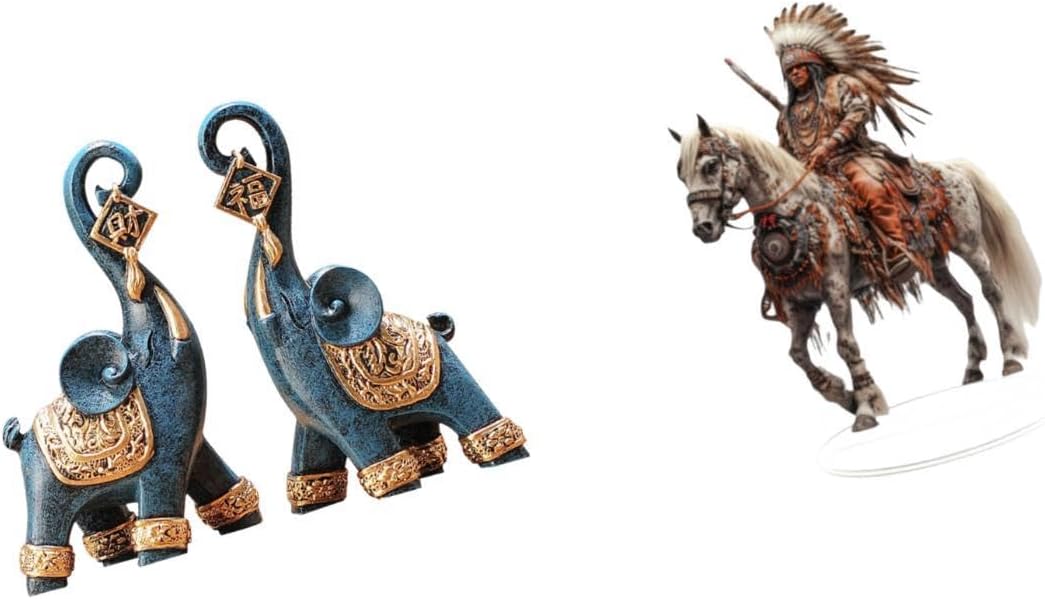Modern Resin Elephant Knight Figurine Sculpture Ornament Art Craft Collectible Acrylic Table Centerpiece 2D Collection Waterproof Gift for Desktop She