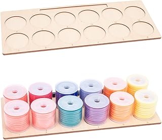 BENECREAT 2pcs Slots Wood Embroidery Thread Storage Trays 12 Positions Wooden Thread Spools Rack Thread Holder Organizer for Embroidery Quilting and Sewing Threads, 12.6x5"
