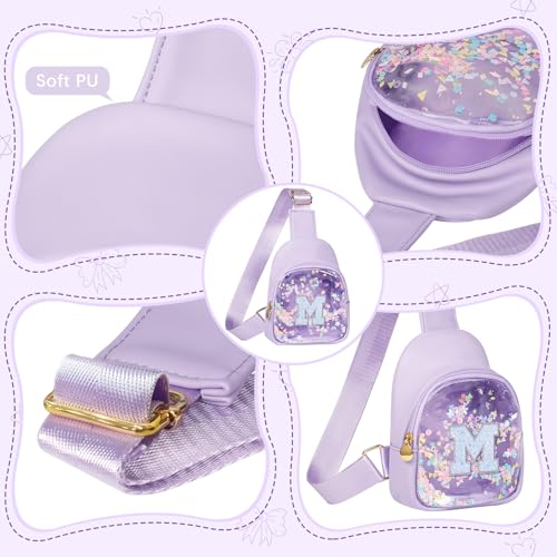 Image of Personalized 2 3 4 5 6 Year Old Girls Birthday Gift Ideas Kindergarten Graduation Gifts, Purple Toddler Kids Purse Sling Bag Crossbody Preschool Little Girl 2-4 3-5 4-6 Cute Stuff Initial M