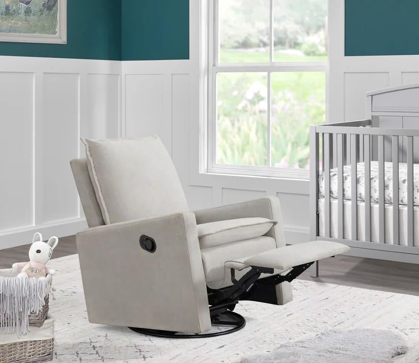 Image of Oxford Baby Uptown Upholstered Glider Recliner Rocking Chair 360 Swivel for Nursery and Living Room - Sand