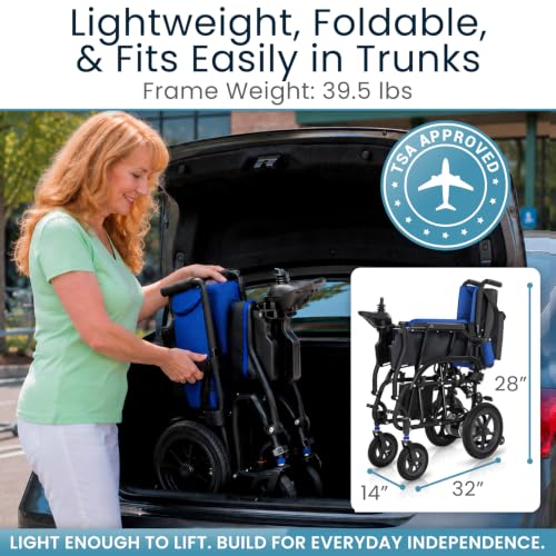 Image of Vive Ultra Lightweight Electric Wheelchair for Adults - Foldable Power Wheel Chair - Collapsible, Folding, Ultralight, Motorized, Light Weight Travel Senior Folding Mobility Aid - Weighs Just 39 lbs