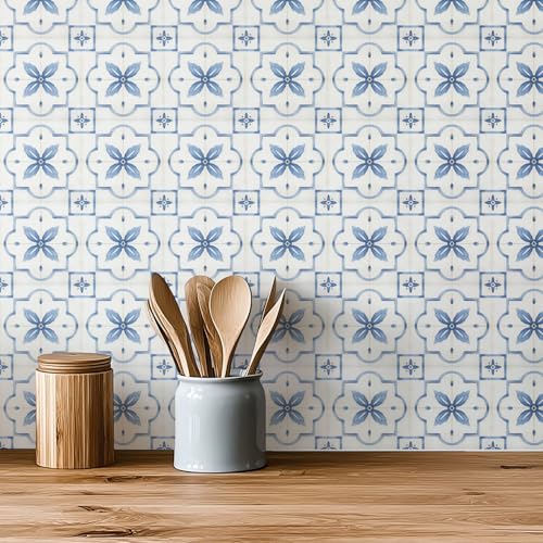 meihea 30 Pack, 4x4 Inch French Country Tile Decals, Light Blue Watercolor Peel and Stick Backsplash, Classic Vinyl for Kitchen Decor