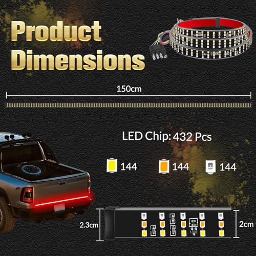 Image of DIBMS 60 Inch Triple Row LED Tailgate Light Bar Waterproof 12V | Full Function Brake Reverse Amber Turn Signal Universal Fit for Pickup Trailer SUV RV Van Triple Row LED Work Light Strips