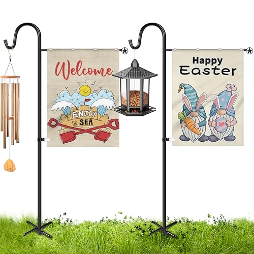 XDW-GIFTS Garden Flag Stand Sturdy 2-Pack Flag Pole Holder with Shepherd Hook for Yard Decorations Outdoor Garden Flag Holder for 28x40 Flags 60 in Heavy Duty Yard Flag Post Stake (Without Flag)