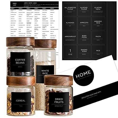 v2croft Set di 168 etichette minimaliste per dispensa per organizzazione, barattoli e bidoni, testo nero prestampato su vinile bianco opaco, adesivi resistenti all'acqua, organizzazione e