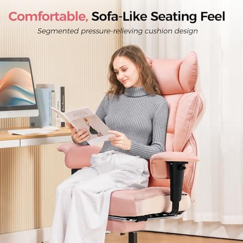 Image of COMHOMA Big and Tall Office Chair Heavy Duty Wide Ergonomic Gaming Chair with Deluxe Embossing Designed Leather with Foot Rest,150Reclining Adjustable Armrests Pocket Spring Back Support and Pillow