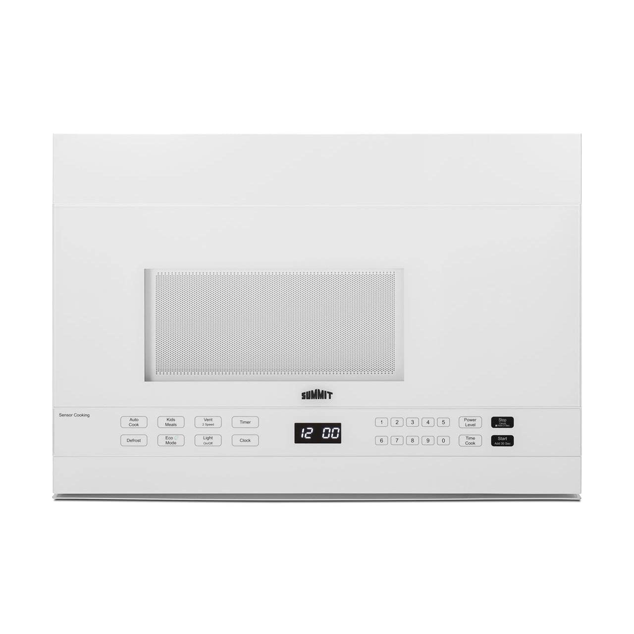 Summit Appliance MHOTR241W 24 Wide Over-the-Range Microwave, Auto-Cook, 1.4. cu.ft Large Capacity, LED Lighting, 10 Power Levels, Removable 12.75 Glass Turntable, Child Lock, Eco Mode, White