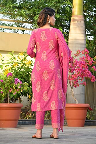 Image of GoSriKi Women's Rayon Blend Printed Straight Kurta with Pant & Dupatta