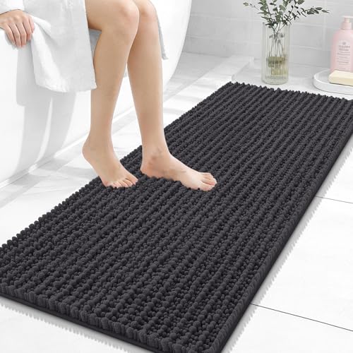 Image of OLANLY Long Bathroom Rugs Runner 47x20, Thick Soft and Absorbent Chenille Bath Mat, Non-Slip, Machine Washable Quick Dry Bath Rugs for Tub Shower Floor, Home Decor Accessories, Dark Grey
