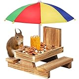 Gnodary Squirrel Feeder with Umbrella, Squirrel Feeders for Outside, Squirrel Picnic Table Feeder - Chipmunk Feeder Hold Corn, Corn Cob, Peanuts Style2 (Red)