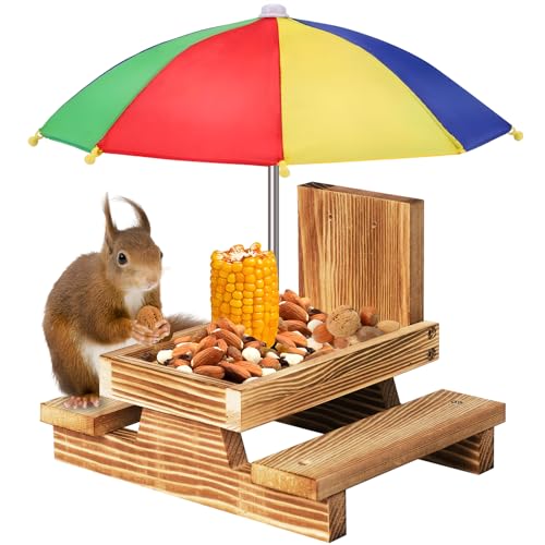 Gnodary Squirrel Feeder with Umbrella Squirrel Feeders for Outside Squirrel Picnic Table Feeder - Chipmunk Feeder Hold Corn Corn Cob Peanuts Style2 (Multiple Color)