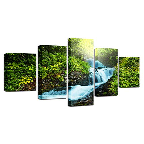 Image sur verre et toile 5 pièces cascade pour idée cadeau salon moderne