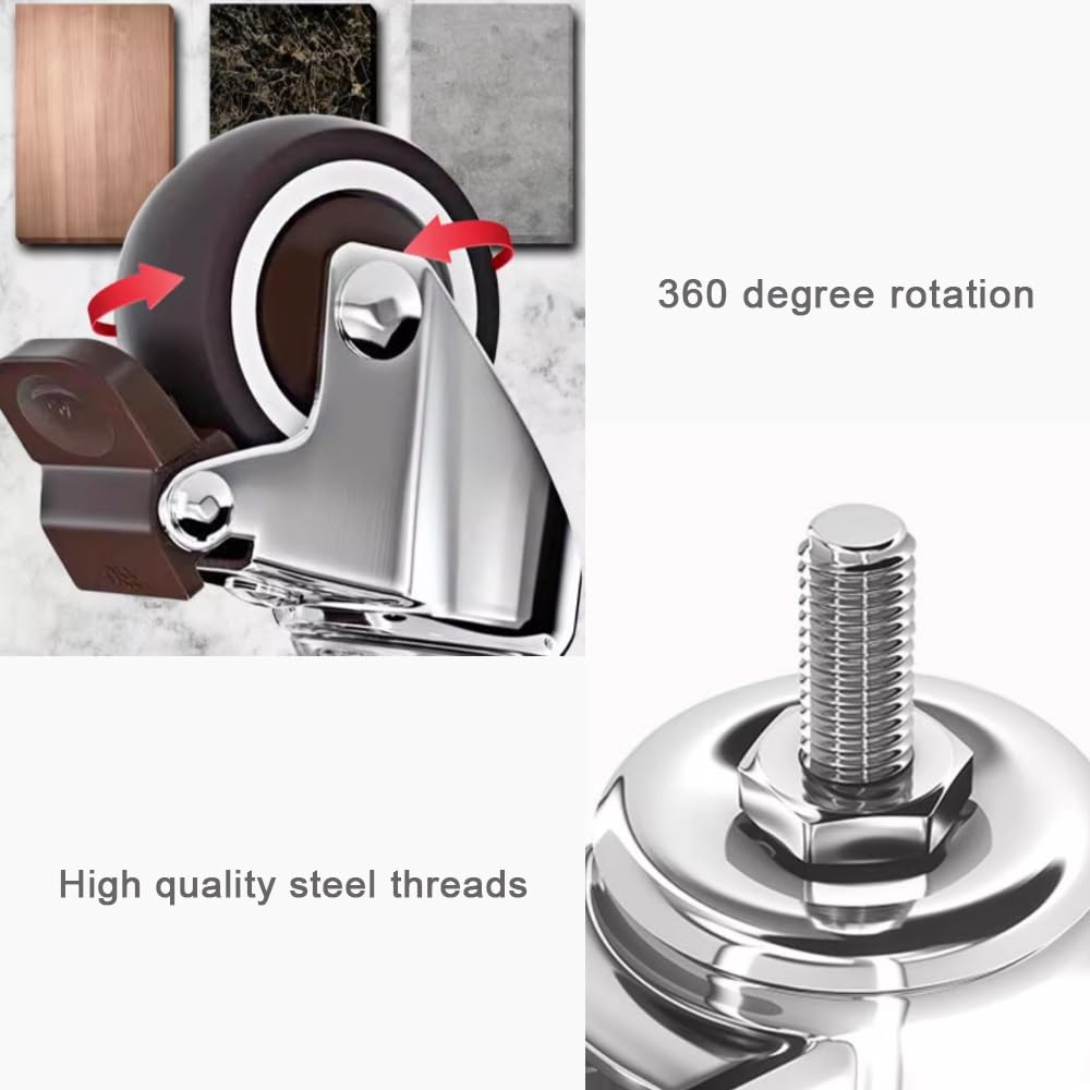 M10-Gewinderollen, 2 Zoll, 3 Zoll, Möbel-Lenkrollen, Trolley-, Regal-, Stuhlrollen, 4Er-Set, Gummirollen Mit Bremsen/Swivel/2In-M10*15