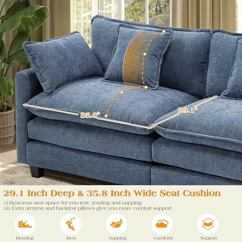 Image of 149.2 inch Modular Sectional Sofa,Cloud Couch for Living Room, Modern Deep Seat Sofa 4 Seater Chenille Fabric Comfy Couches with Throw Pillows & Ottoman for Apartment