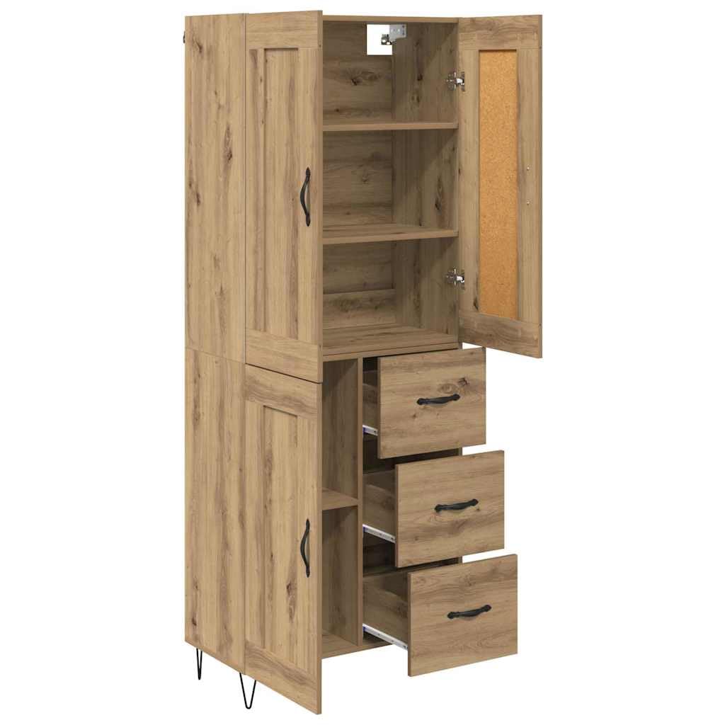 Highboard Artisan dąb drewnopochodny, 69,5 x 34 x 180 cm, z 3 szufladami i 5 półkami, nowoczesny kredens do salonu, jadalni, biura, stabilne przechowywanie i miejsce do przechowywania