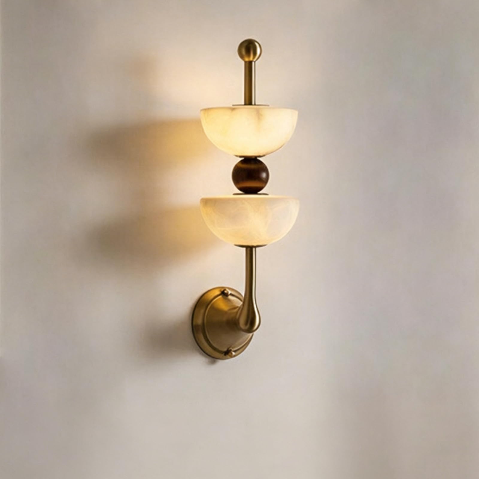Kikioo Medieval Brass Alabaster Marble Wall Light Sconce for Bedroom Living Room