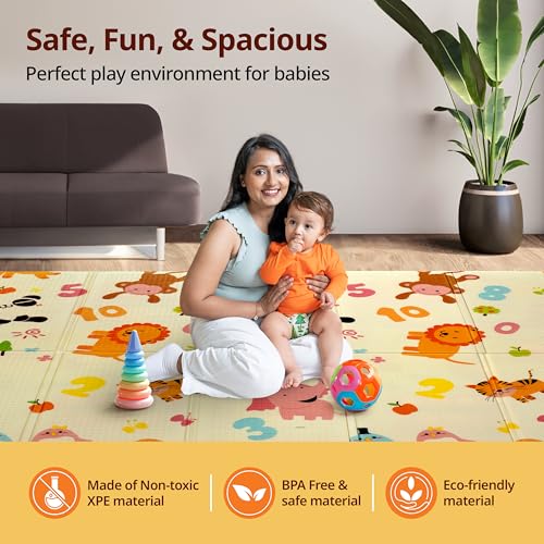 Image of LuvLap Jungle Time Double Sided Water Proof Baby Floor Mat, Multicolor, Reversible Floor mats for Kids, Baby mats for Floor, Crawling Baby, Extra Large Size, 6'5 inch x 4'10 inch (195.5cmx147cm), 0.8cm Thick