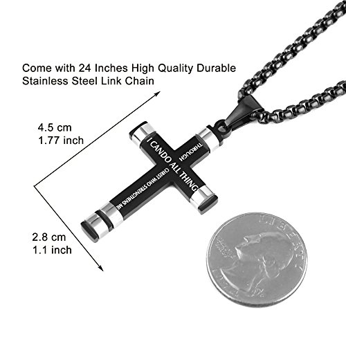 HZMAN Philippians 4:13 Cross Pendant STRENGTH Bible Verse Stainless Steel Necklace 3 Colors Available4