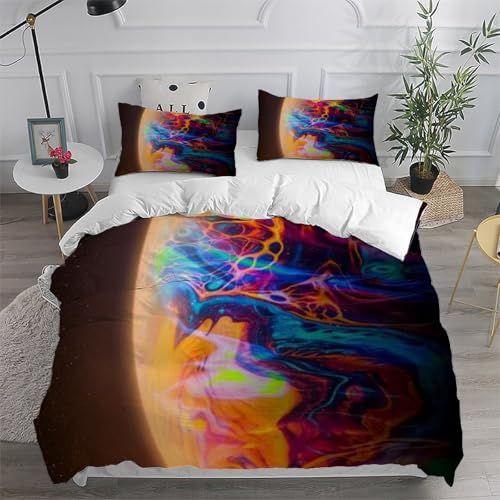 Linge de lit imprimé spatial King 220x240cm en microfibre durable de qualité supérieure. - 6