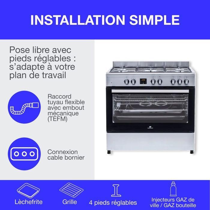 Cuisiniere piano four multifonctions catalyse - CONTINENTAL EDISON - CECP9060IXDD - 95 L - Affichage digital - L90 x H 85 cm - Inox