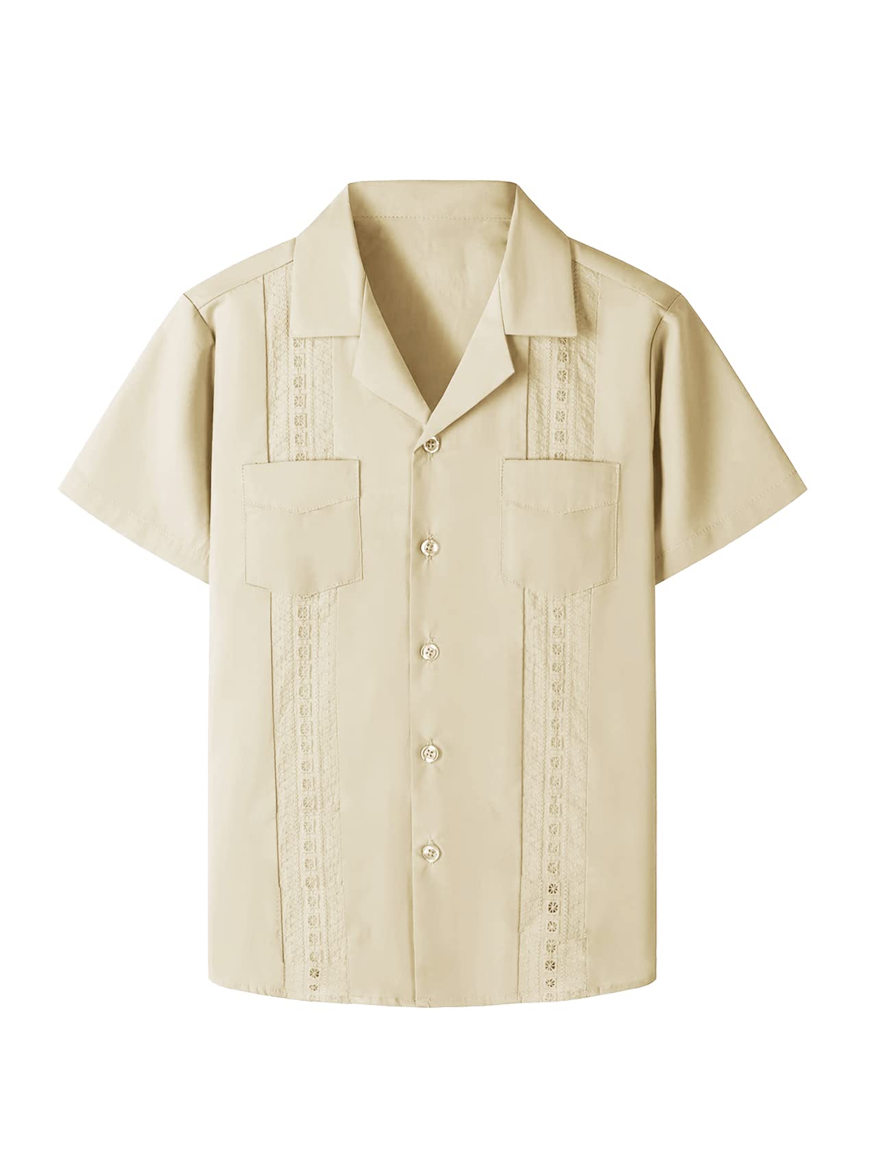 Boys Guayabera Shirts Cuban Short Sleeve Tops Casual Button Down Beach Shirt Spread Collar Solid Summer Blouse