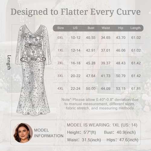 Image of Plus Size Formal Dresses for Women with Embroidery Sequin and Cape Sleeve, V-Neck Maxi Dress for Wedding and Party