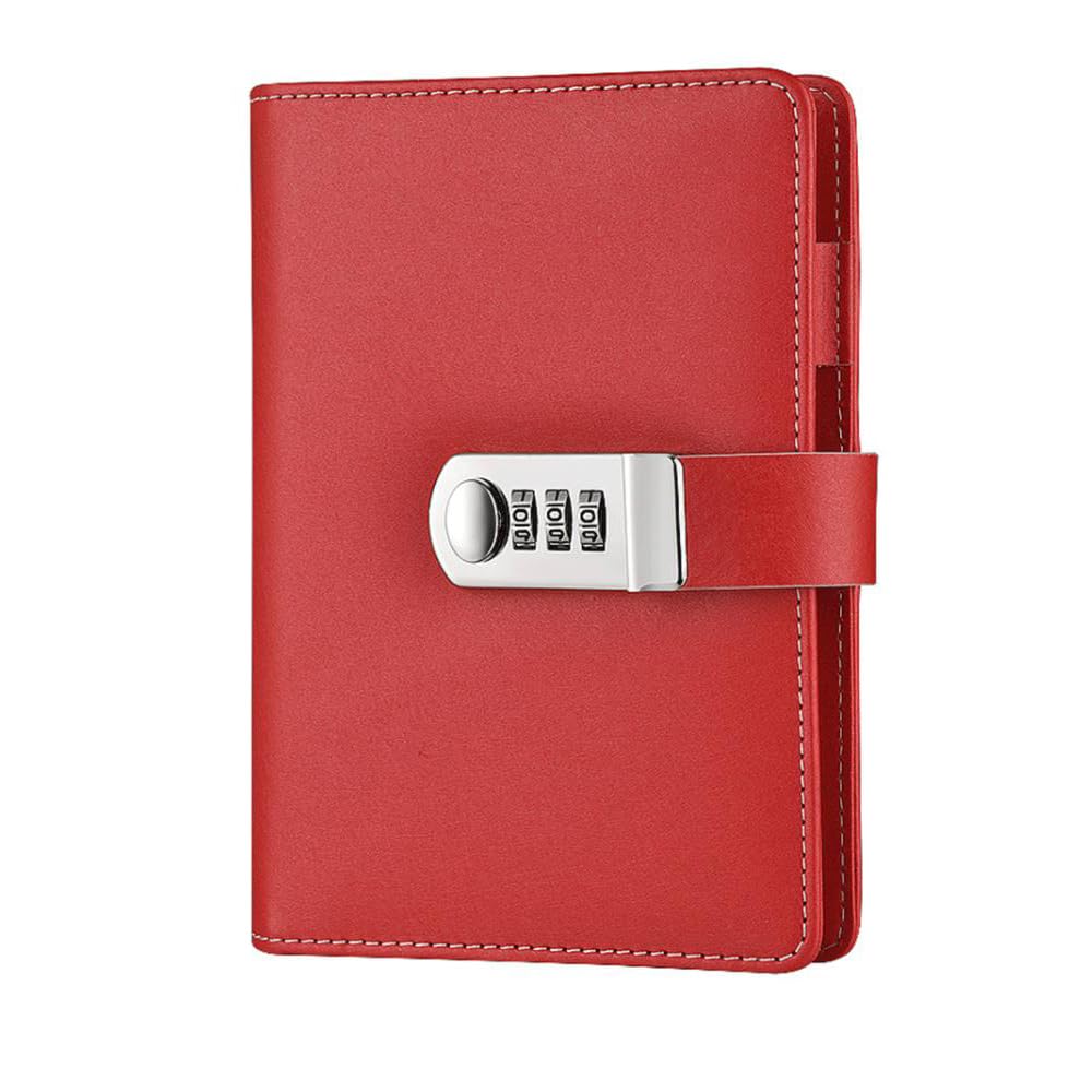 SagaSave Lock Journal with PU Leather Cover, A6 Lockable Refillable Binder Notebook with Pen Holder and Card Slots, Secret Diary Planner Notepad for School Business Girls [Red]