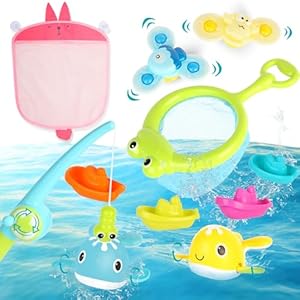 Bathtub Toys for Toddlers and Babies, Mold Free Bathtub Floating Fishing Toys, Bathtime Joy Ships Magnetic and Movable Whale with Storage Bags Swimming Pool Toys(10pcs)