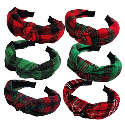 Kizbruo KIZ10006-A04 6Pcs Christmas Knotted Plaid Headbands Fashion Vintage Turban Green Hair Band Retro Wide St. Patrick'S Day Headband cover