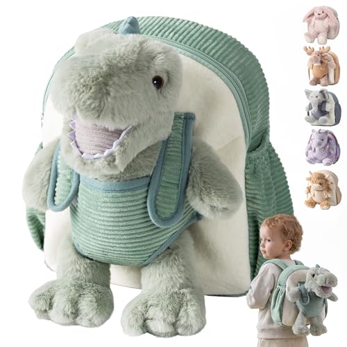 Moonkie Hug & Go Toddler Backpack Dinosaur Toys Perfect for 1 2 3 Year Old Boy Gifts Soft Plush Childrens Backpacks Kids Bag with Detachable Toy School Bags with Adjustable Straps