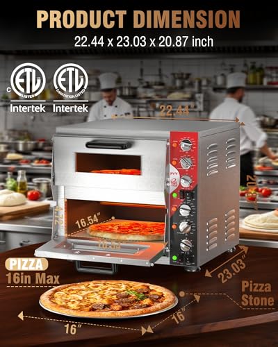 PYY 16" Indoor Electric Double Decker Pizza Oven w/Pizza Stone for Restaurant Home,Countertop Pizza Oven with 60-min Ring Timer, Commercial Pizza Oven with 4 Large Heat Tube, 3200W, ETL listed,Grey - Image 5