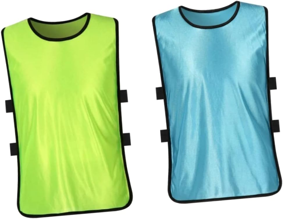 GANAZONO 12pcs Boy Girl and Adults Training Vest Lightweight Mesh Sleeveless Shirt for Soccer and Basketball Practice Fluorescent Blue Xl