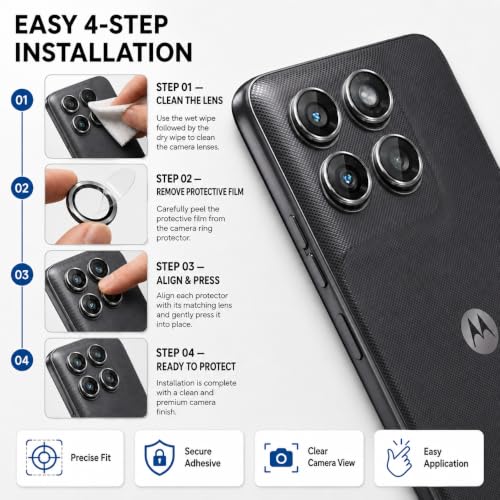 Image of ArmourPro Camera Rings Tempered Glass for Motorola G77 Power, Tough HD Individual Aluminum Alloy Rings 9H Camera Cover, Scratch-Resistant,Camera Lens Protection| Black, 1 Pack