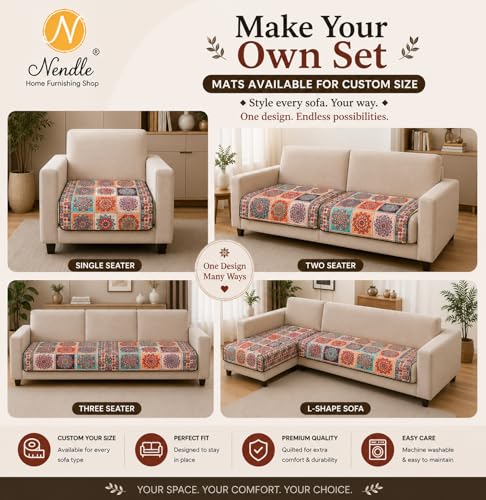 Image of Nendle Quilted Customisable Digital Printed Sofa Mat Cover with Fixed Seat Depth of 36 Inches | Premium Velvet Fabric Furniture Protector for Custom Fit