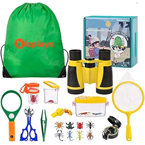 Kizplays Forscherset für Kinder, Fernglas für Kinder 22-teiliges Entdecker Set mit Insektenfänger, Kompass, Becherlupe, Mikroskop und mehr - Ideal für Camping, Naturerkundungen und Abenteuer Cover