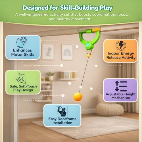 Image of TREGO Indoor Hanging Table Tennis Set | Games for Boys 7-14Years | Ping Pong Set with 2 Rackets and 5 Balls| Home Play Activity for Boys and Girls | Indoor Play Toy for Gifts