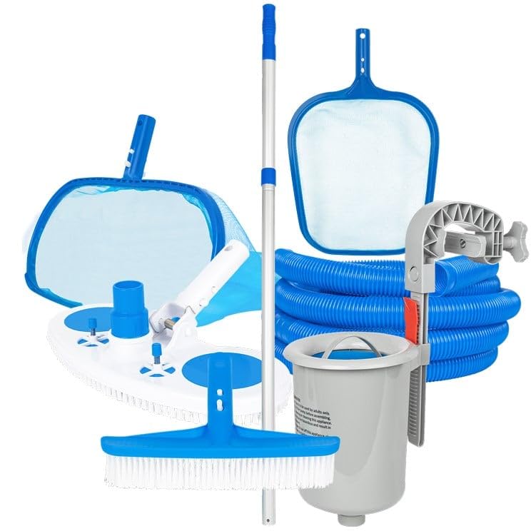VirtuFit Set completo per la pulizia della piscina – tutto in un kit per la cura della piscina – Include aspiratore per pavimento, skimmer e retino