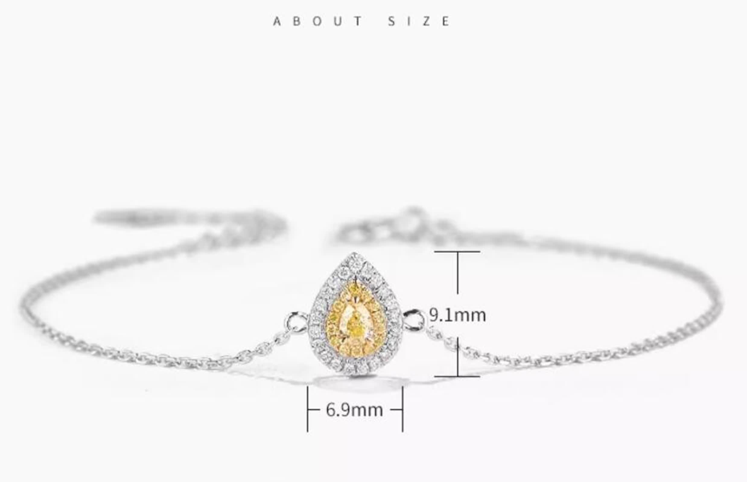 Pulsera de cadena para mujer, pulseras de boda con diamantes amarillos de 0,1 quilates, cadena de gota de agua, joyería de oro blanco con diamantes