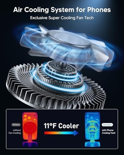 Qi2.2 25W MagSafe Car Mount Charger, [Phone Cooling Fan＆RGB Lights] Wireless Car Charger with 78+LBS Vacuum Suction, 360°Rotatable Magnetic Car Phone Holder with 63w Adaper for iPhone 17-12 Series — view 2