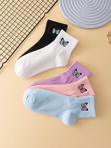 SHENHE Women's 5 Pairs Graphic Letter Print Athletic Running Mid Calf Crew Socks3